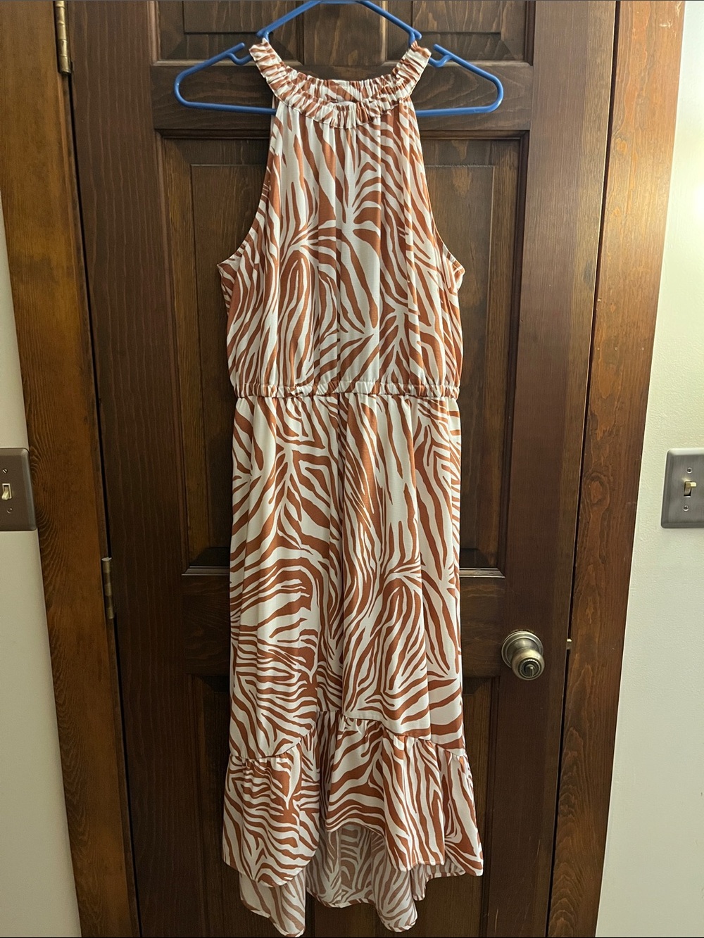 Nine West Rust and White Halter High-Low Zebra Print Dress